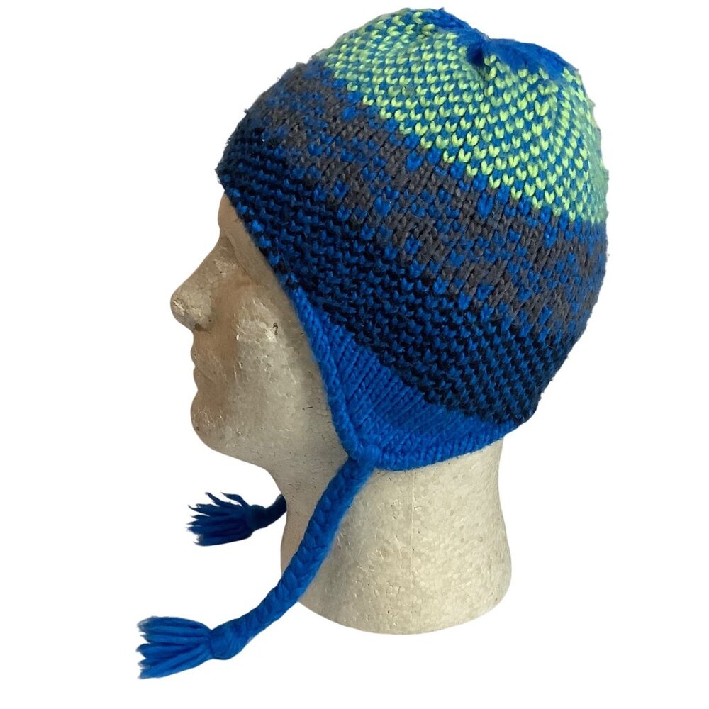 Kombi Children Peruvian Style Knit‎ Hat Earflaps Blue Green Lined One Size